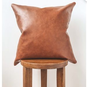 Cognac Leather Throw Pillow Cover